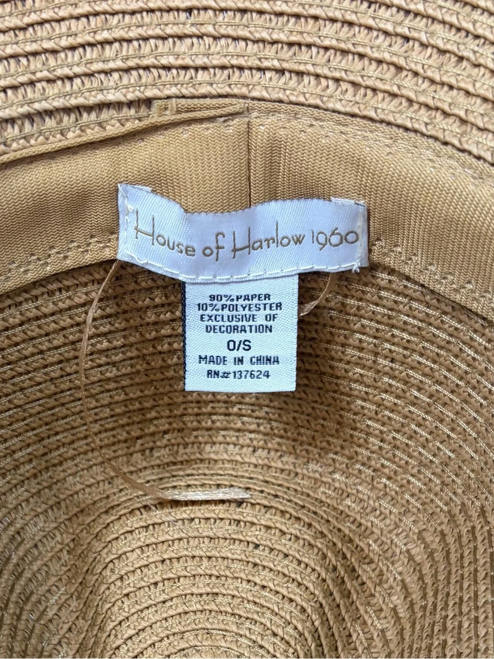 House of Harlow 1960 Tan Straw Fedora with Cream Crochet Band